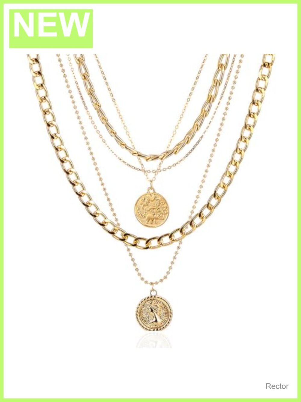 Layered Chunky Coin Pendant Necklace Aluminum Alloy Snake Chain Costume Jewelry